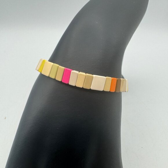 Metallic Multicolor Tile Stretch Bracelet Pastel Cotton Candy - Picture 1 of 5
